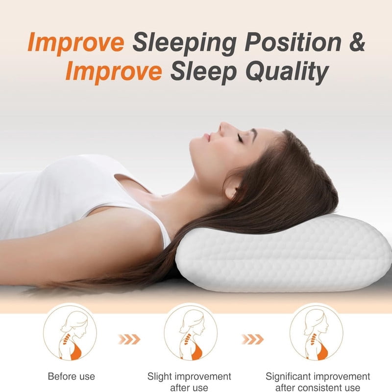 Kelno 2 Pack Memory Foam Pillows Standard Size Cooling Pain Relief Bed Pillow with Washable Cover, White