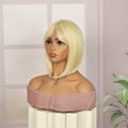 thumbnail image 3 of Lakihair Blonde Bob Wig for Women 10in Platinum Blonde Short Wigs with Bangs, 3 of 5