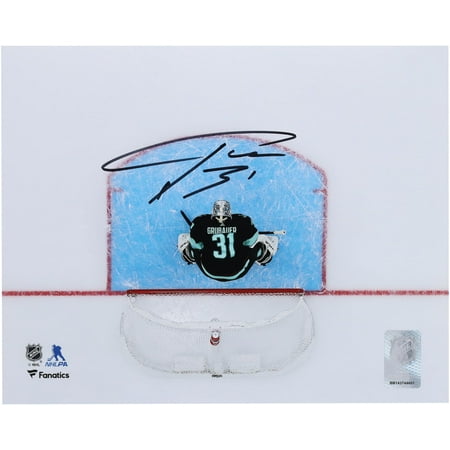 Philipp Grubauer Seattle Kraken Autographed 8" x 10" Navy Jersey Overhead Photograph - Fanatics Authentic Certified