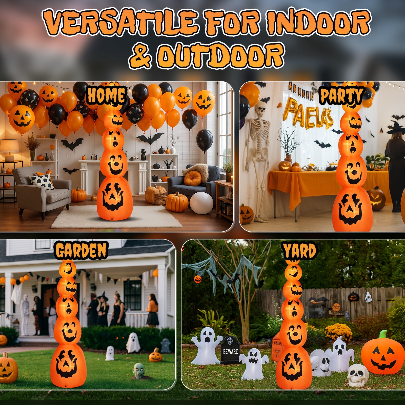 9FT Halloween Inflatable Stacked Pumpkins, Blow up 6 Pumpkins Inflatable with Built-in LED Lights Outdoor Decorations Large Party Yard Decoration