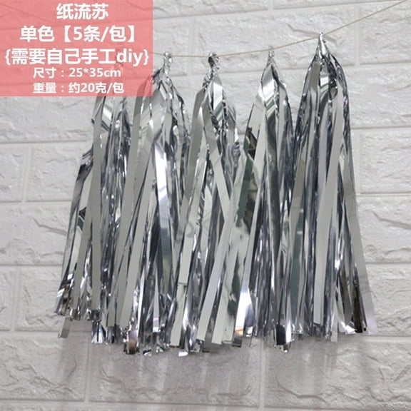 Namzi Silvery Aluminum Foil Tassel Garland 25 Pcs, Tissue Paper Tassels Garland Banner for Party Birthday Wedding Decoration Baby Shower Table Decor