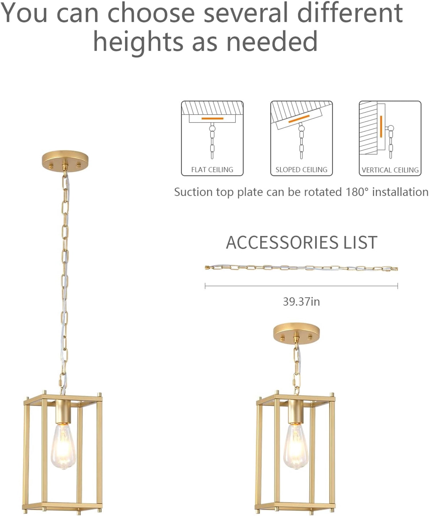 Metal square pendant light fixture Adjustable chain suspension  pendant lighting for Restaurant Entrance Hall Kitchen Island