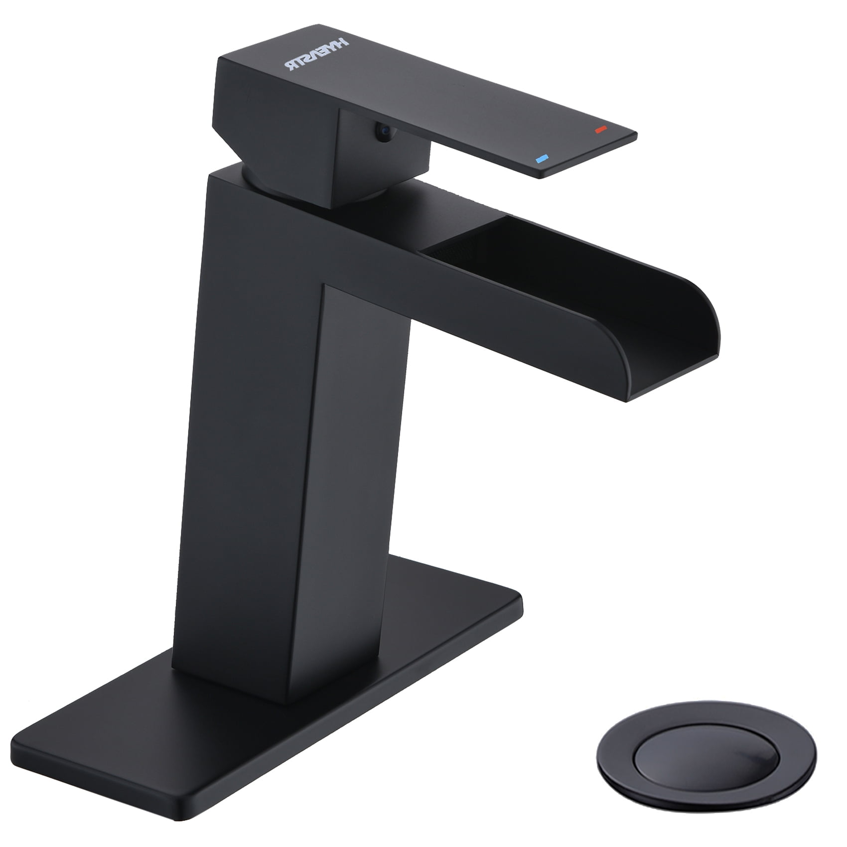 HYEASTR Bathroom Sink Faucet with Popup Drain&Deck Plate Matte Black