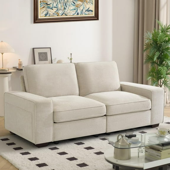 73in Modular Couch for Living Room, Deep Seat Couch with Storage, Free Combination Upholstered Chenille Loveseat Sofa, Beige