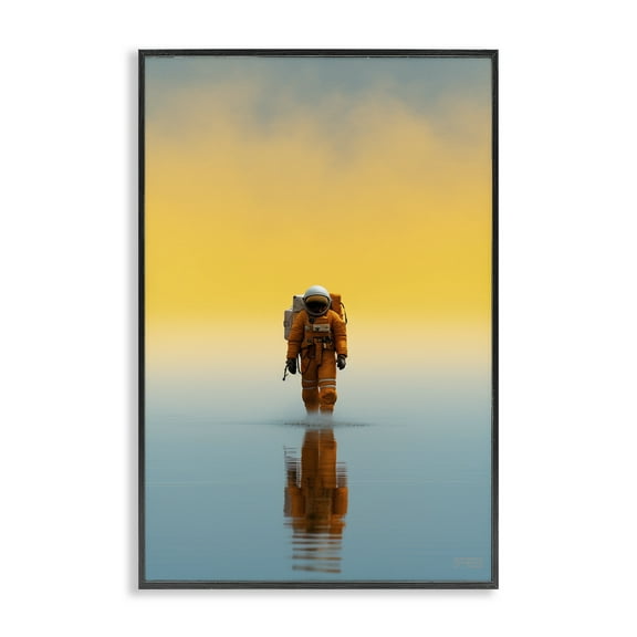 Stupell Industries Astronaut with Ombre Sunset People Painting Black Framed Art Print Wall Art, 12 x 18