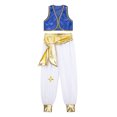 thumbnail image 3 of Yeahdor Kids Boys Arabian Prince Costume Set Halloween Fancy Dress Up Braided Trimming Open Front Waistcoat with Pants Royal Blue 12, 3 of 7