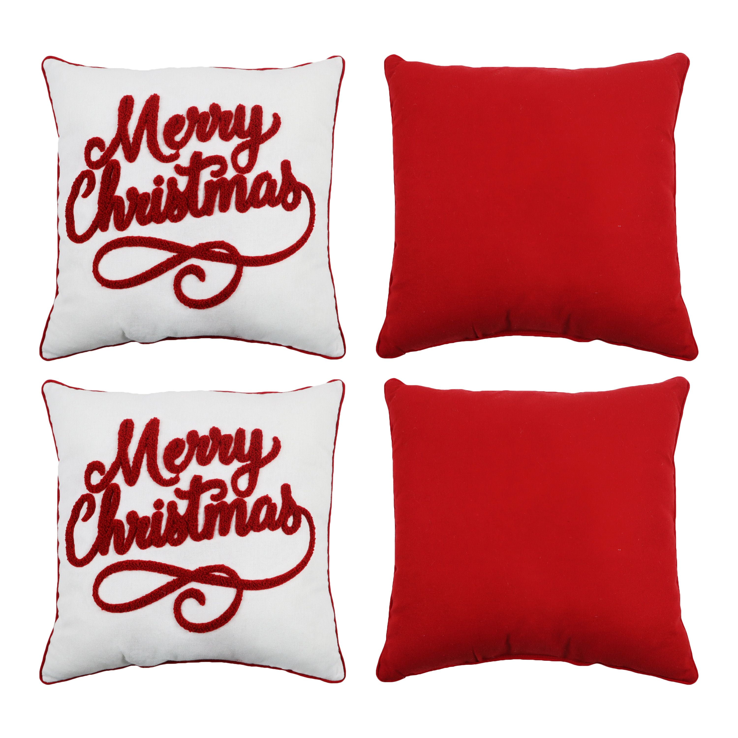 Holiday Time Red Merry Christmas Decorative Throw Pillows, 14inch Square Shape, 2 Count Per Pack
