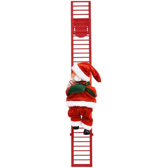 Electric Climbing Santa Claus Toy Climbs Ladder Up And Down Sings Tingle Bells Festive Plush Christmas Decor Santa Doll Fabric Holiday Decoration Interactive Fun Xmas Toy