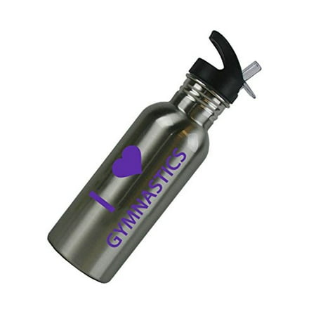 

I Love Gymnastics Stainless Steel Water Bottle with Straw Top 20 Ounce 600ML Sport Water Bottle (Purple)