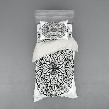 Ambesonne Mandala Bedding Set 3 Pcs, Eastern Cosmos, Twin, Black White