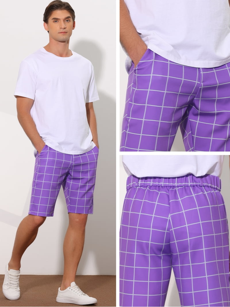 DARING DIVA Men's Plaid Golf Shorts Color Block Flat Front Formal