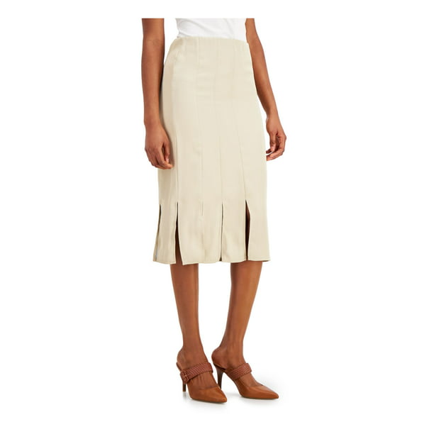 ALFANI Womens Beige Slitted Zippered Midi Pencil Skirt S - Walmart.com