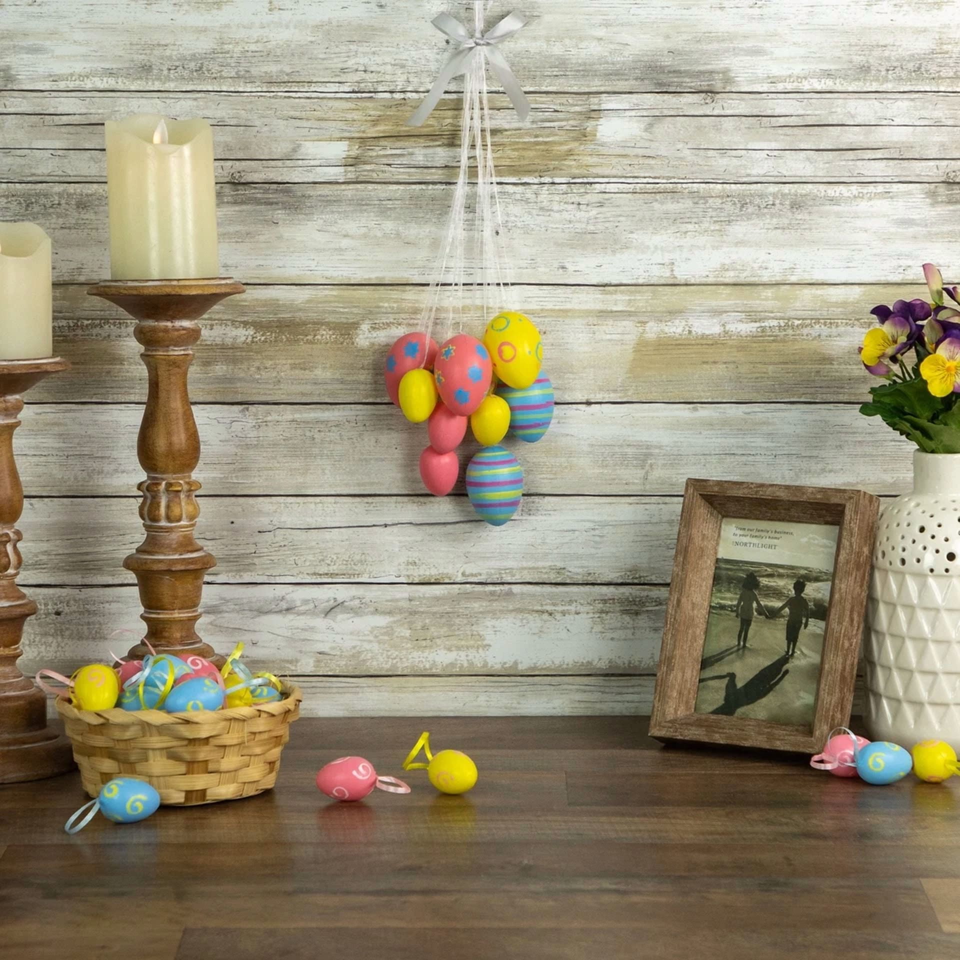 CRESTIN- Northlight 17" Pastel Pink Yellow Blue Floral Spring Easter Egg Cluster Decor
