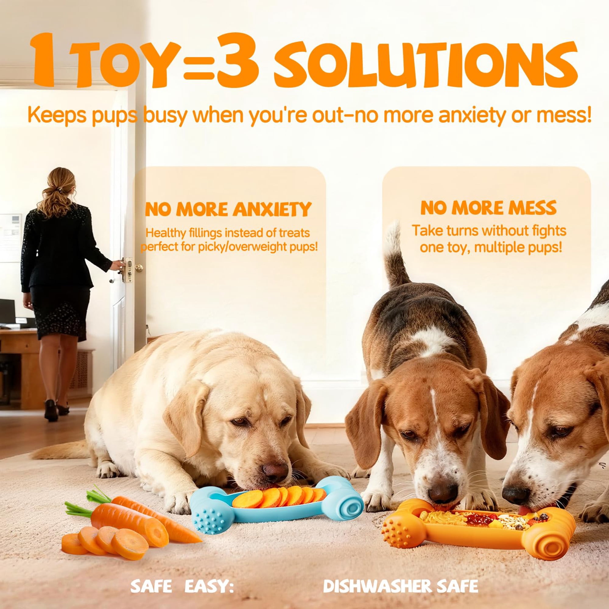 Durable Dog Chew Toys 2 Pack, Slow Feeder Lick Mat for Aggressie Chewers, Puppy Teething Relief, Fillable Treat Dispenser for Small & Medium Dogs, Mental Stimulation & Anxiety Relief, Brown