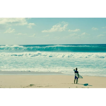 Surfer standing on the beach, North Shore, Oahu, Hawaii, USA Print Wall (Best Snorkeling North Shore Oahu)