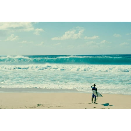 Surfer standing on the beach, North Shore, Oahu, Hawaii, USA Print Wall