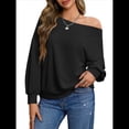 thumbnail image 1 of Sudadera Holgada Informal de Larga con Hombros Descubiertos para Mujer, Estilo Jersey de Otoño Negro XXL, 1 of 8