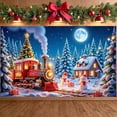 thumbnail image 5 of Christmas Theme Christmas Banner Steam Train Design Holiday Banner Snowy Scene Christmas Tree Decor Christmas Train Banner for Christmas Party Holiday Decoration Family Gathering, 5 of 9