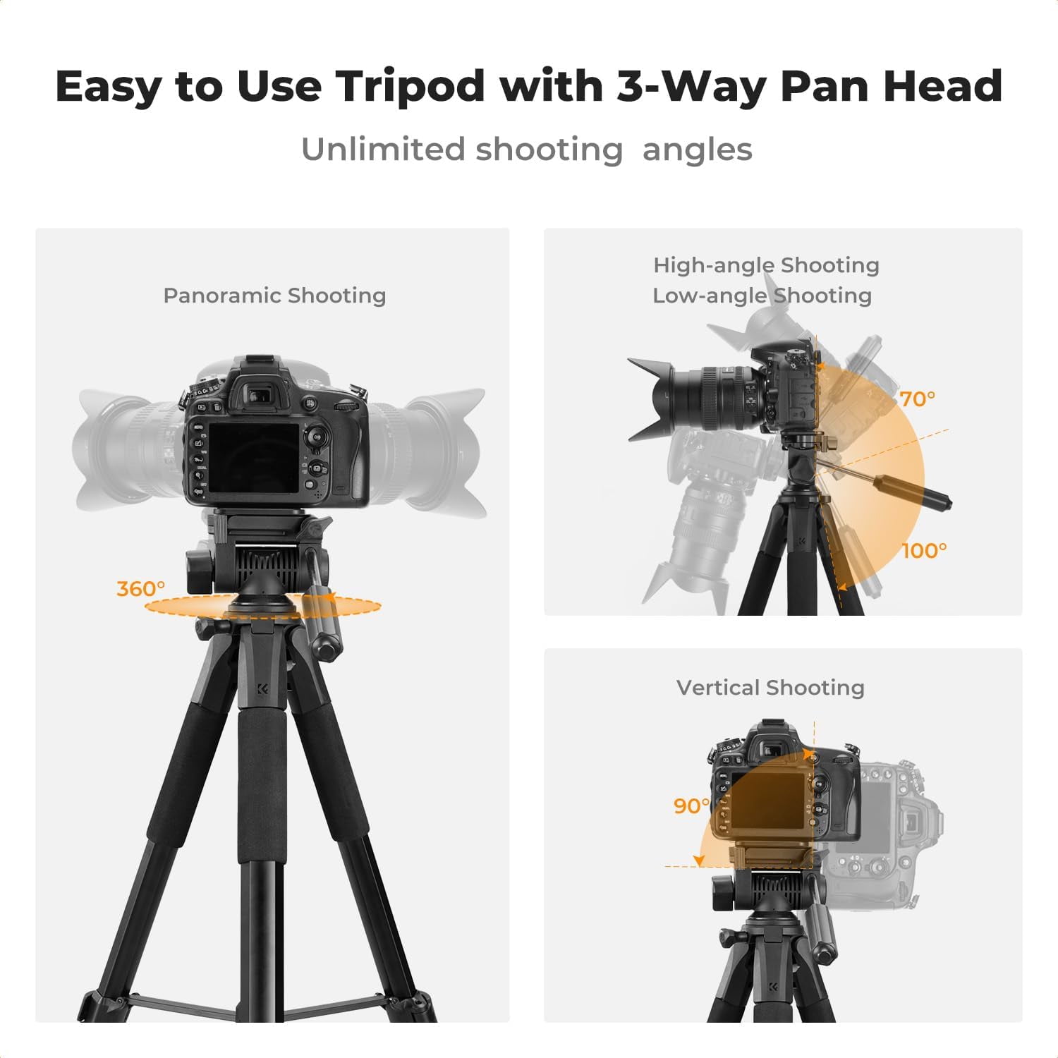 K&F CONCEPT 75" Lightweight Camera Tripod, Portable Travel Outdoor DSLR Tripods with Remote and Phone Holder, Cellphone Clip for Smartphone Live Streaming Vlog, Black