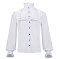 thumbnail image 1 of Playeras Camisa gótica de encaje vintage para hombre Dobladillo con cuello levantado Blusa de manga larga con pliegues (White, XXL), 1 of 4