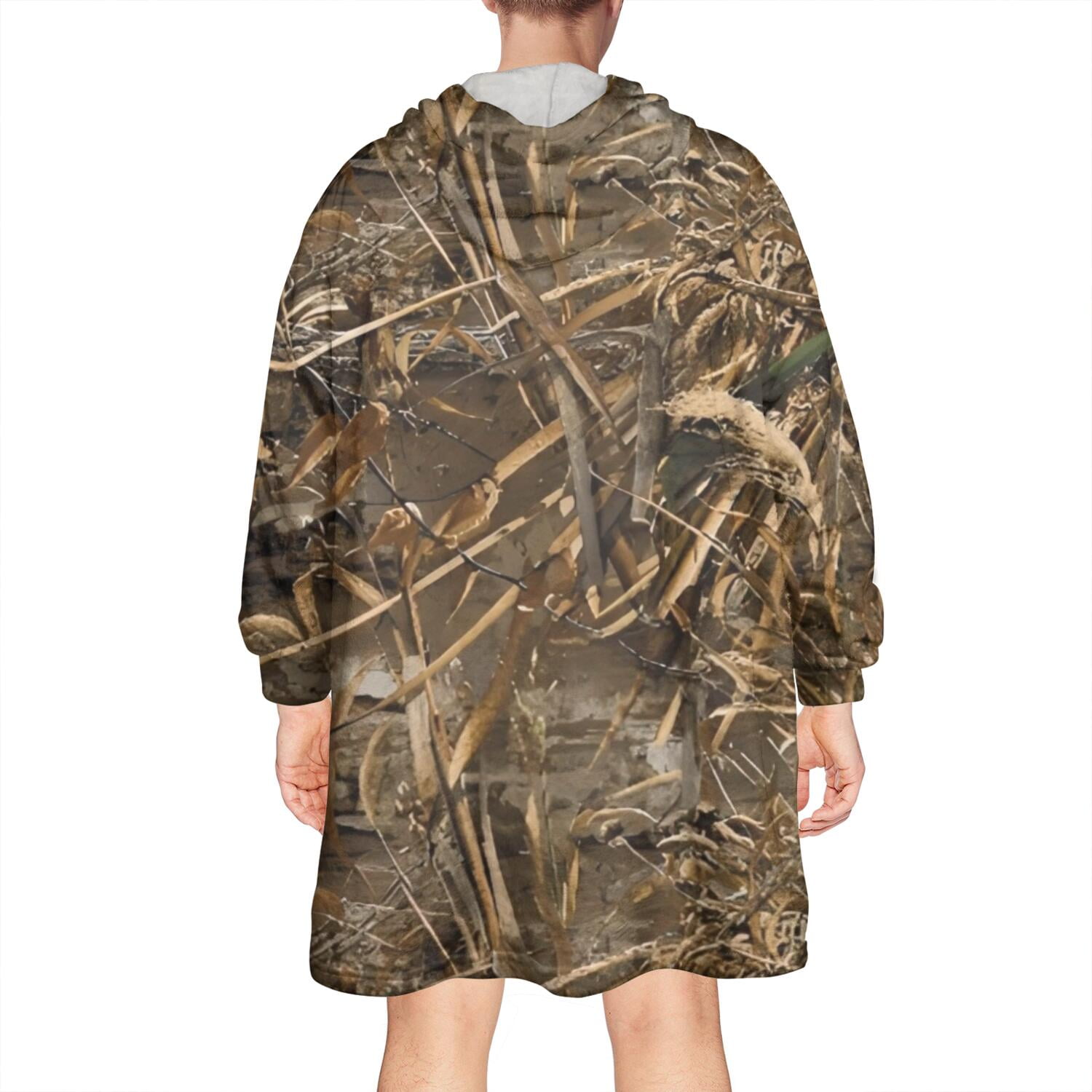 Grassland Camo Brown Plants Pattern Wearable Oversized Blanket,Wearable Blanket Hoodie for Adults,Cozy Hooded Blankets with Super Pockets,Super Warm Fuzzy Pullover for Women & Men