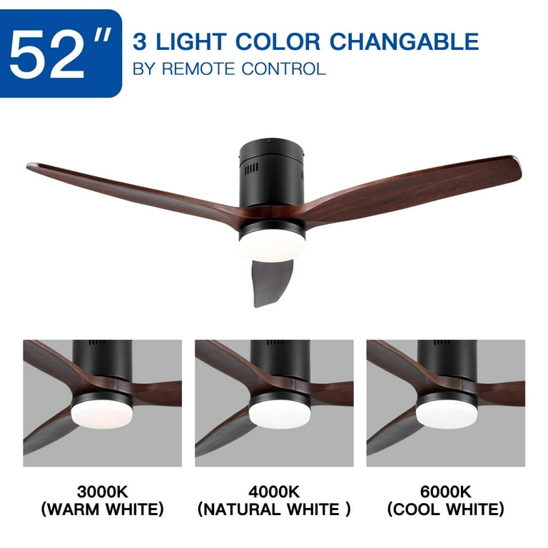 Free Shipping on 52 LED Ceiling Fan Light with 3 Blades & Glass Shade &  Remote Control in Black & Walnut｜Homary