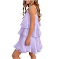 thumbnail image 4 of Ashirexll Robe de Vacances Sans Manches pour Filles Polyester Col Rond Longueur Genou Style Princesse Bordure à Volants Bretelles Spaghetti Violet 2-3 Ans, 4 of 4