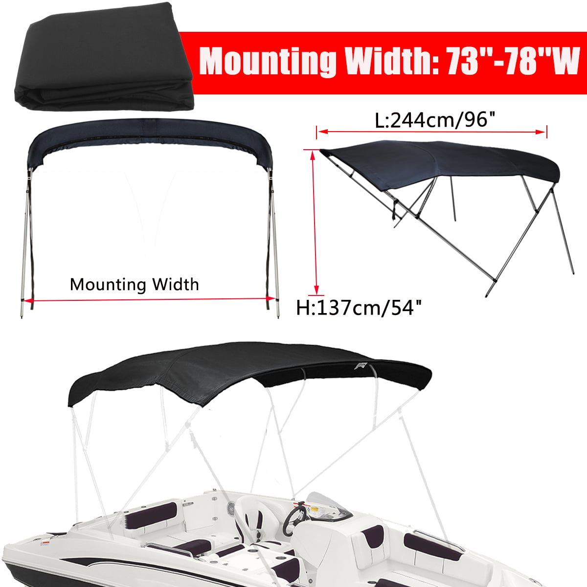 Only Canvas Leader Accessories 3 Bow and 4 Bow 600D Polyester Bimini Canvas Replacement Without Poles and Parts 