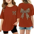 thumbnail image 5 of KKBOTIVE Girl's Bow Leopard Graphic Tees Short Sleeve Preppy Summer T Shirt Baggy Tops Kids 100 Days of School Shirt, Red Size: 9-10 Years, 5 of 5