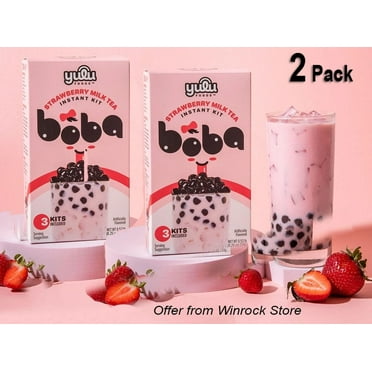 Yulu Instant Boba Strawberry Milk Tea, Bubble Tea Kit, 8.25 oz. (2 Pack)