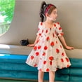 thumbnail image 2 of EnJoCho toddler Girls Cute Strawberry Ruched Dress Princess Dresses Strawberry Prints Short Bubble Sleeve Clothes Baby Kids Summer Casual Party Dresses 2-3 Years, 2 of 9