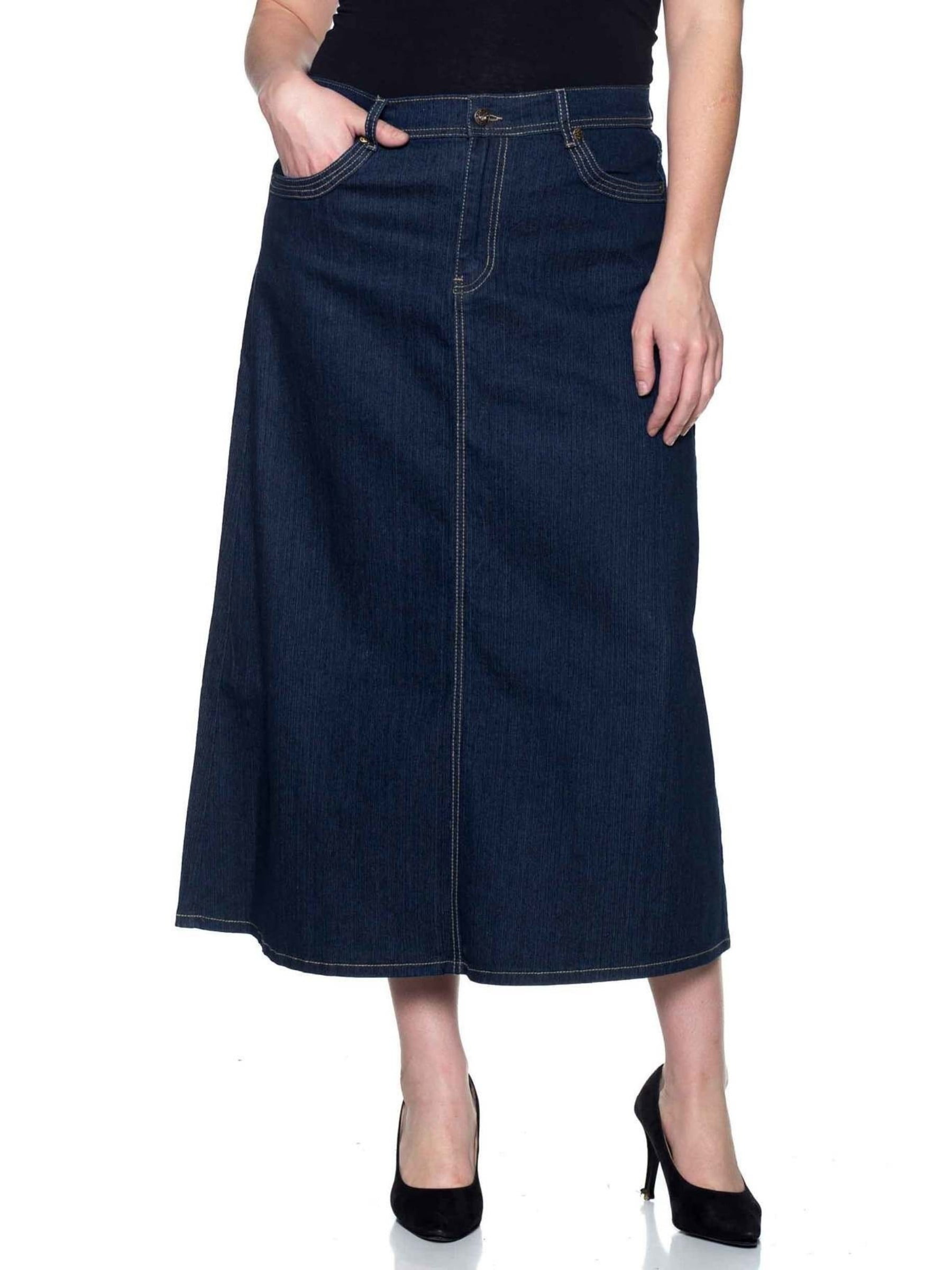 Fashion2love Womens Plus Size Mid Rise A Line Long Jeans Maxi Denim Skirt 5348