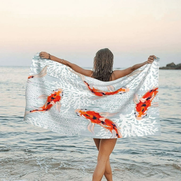 Adobk Koi Fish Corals,Spring Summer Beach Towel 27.5X55 Sand Free Quick  Dry Towel Travel Towel Swim Pool Gym Camping For Adults Women Men Kids  Beach Accessories Vacation Gift 