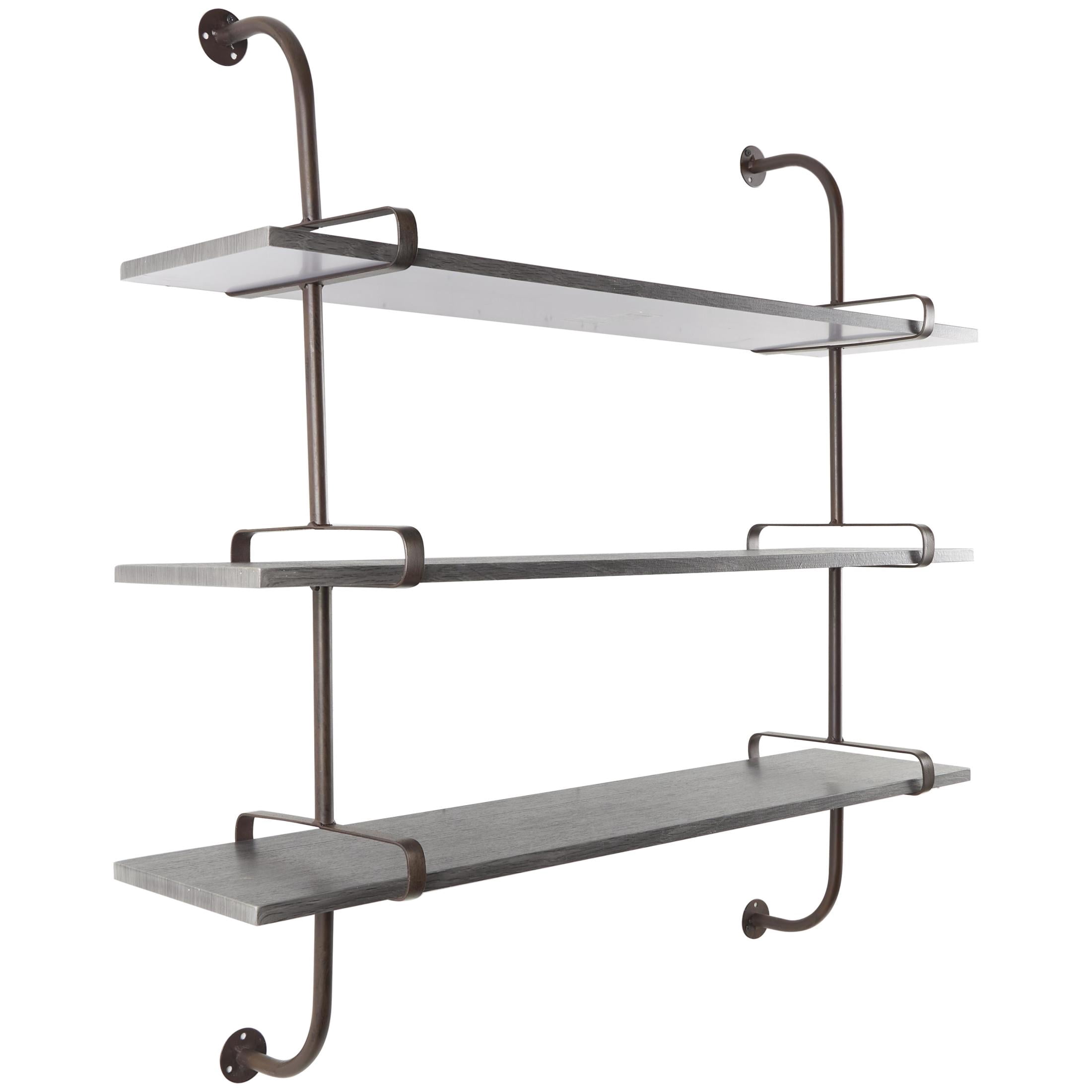 DecMode 38" x 10" 3-Tier Gray Wall Shelf with Black Metal Brackets