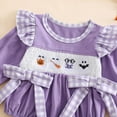 thumbnail image 6 of WIBACKER Baby Girl Halloween Outfits Newborn Smocked Bubble Romper Bodysuit Ruffle Long Sleeve Ghost Pumpkin Day Jumpsuit, 6 of 8