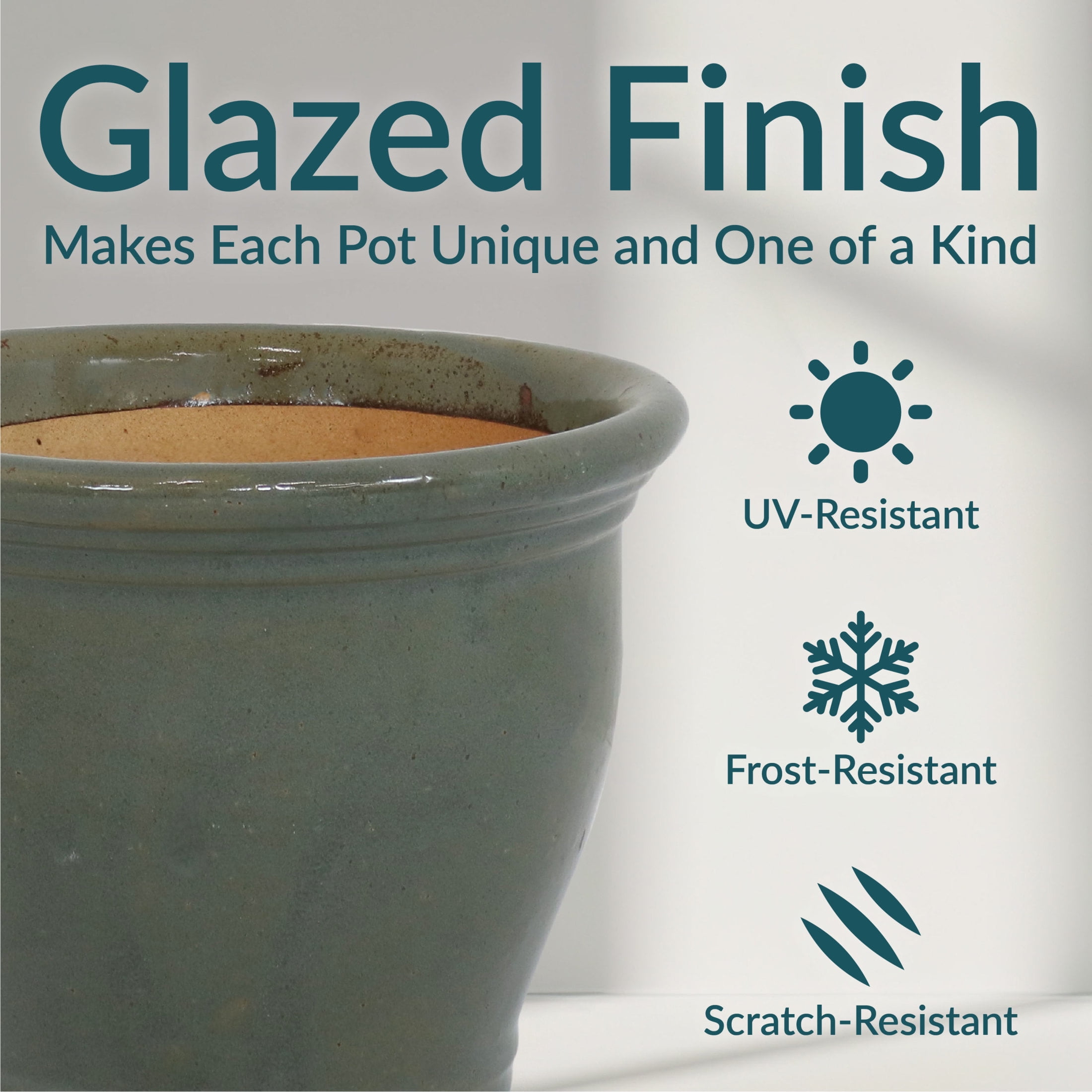 Sunnydaze Studio 11.5" x 11.5" x 10" Round Gray Ceramic Outdoor Planter 2-Count