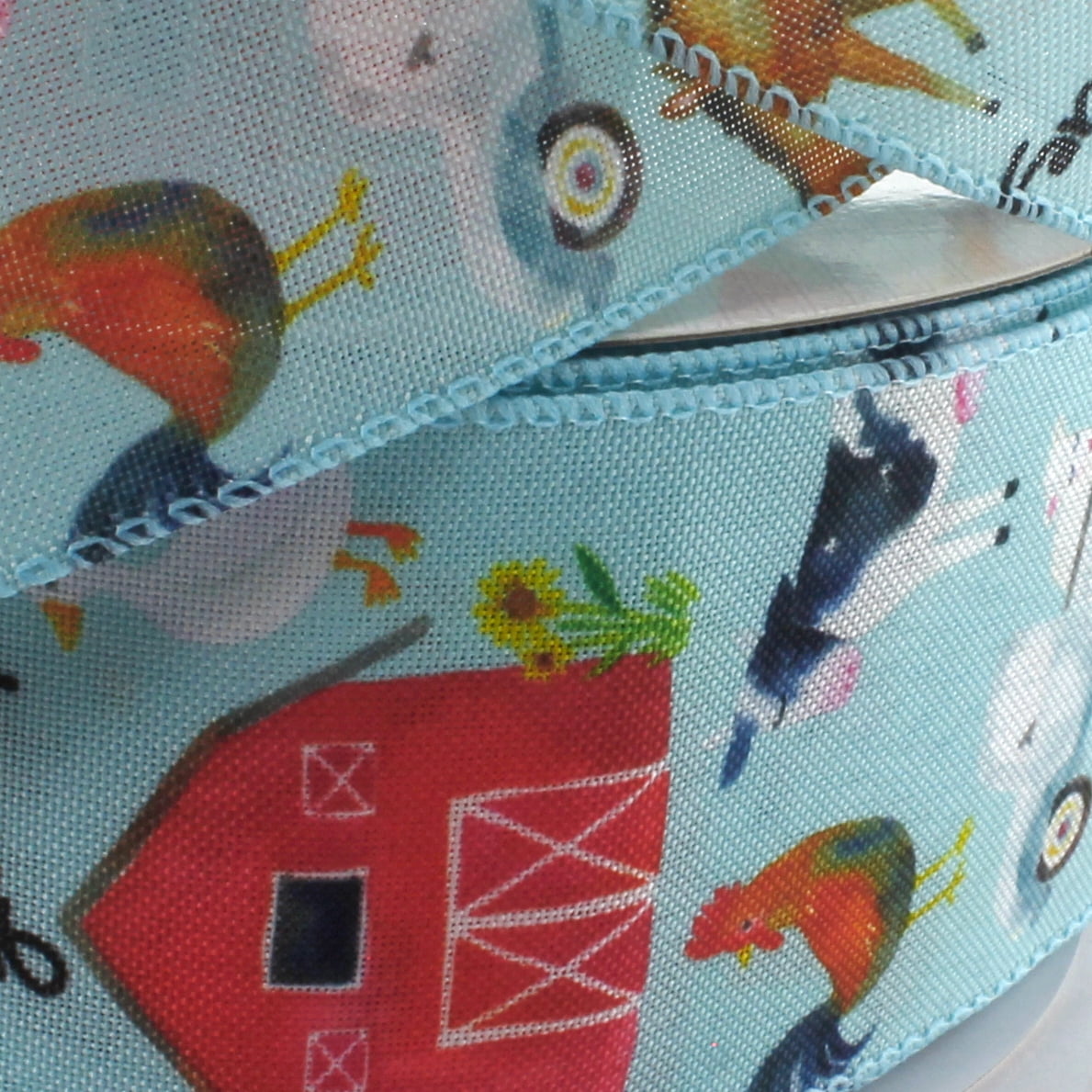 2 1/2" Wired Ribbon Farm Life Blue 25 Yards
