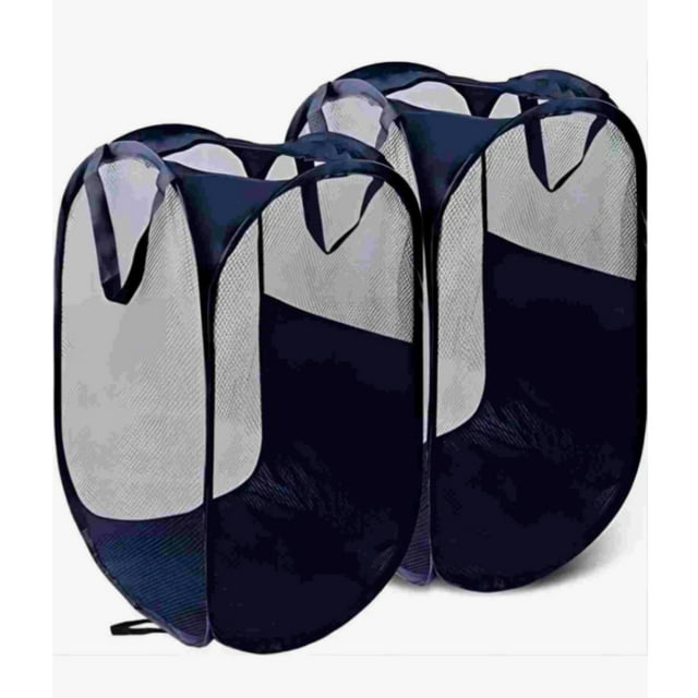 2 Piezas Cesta Plegable De Malla Para Ropa Sucia Organizador Negro Calado