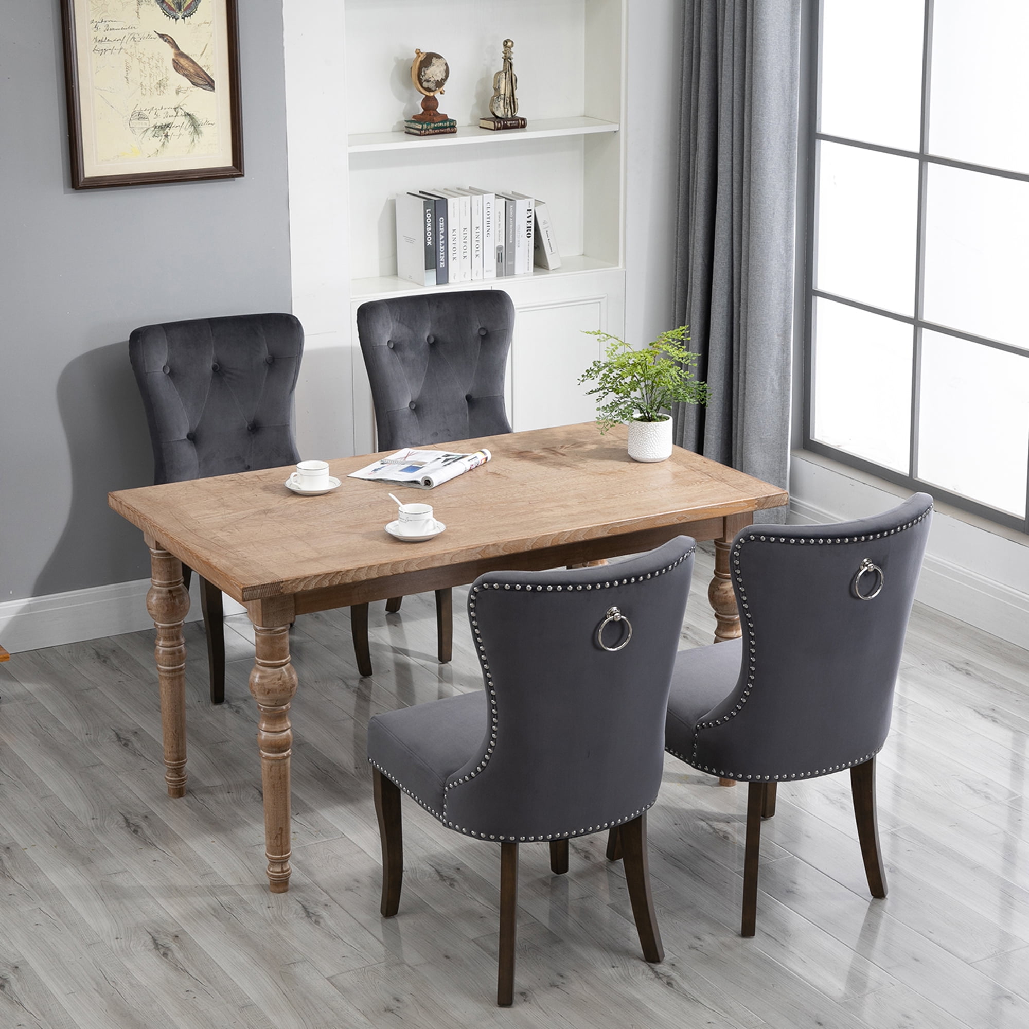 Nailhead Trim /& Wood Legs for Living Room Beige HOMCOM Button Tufted Dining Chair Accent Chair with Wingback