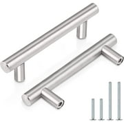 10 Pack | 4'' Solid Cabinet Pulls Brushed Nickel Stainless Steel Kitchen Cupboard Handles, Euro T Bar Stainless Steel Kitchen Drawer Pulls Bathroom/Bedroom/Wardrobe Cabinet Hardware,Christmas Gifts