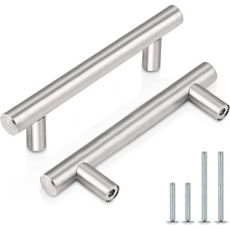 (30 Pack 3 Inch Hole Centers Kitchen Cabinet Handles Euro T Bar Pulls Stainless Steel Drawer Brushed Nickel Furniture Dresser Hardware 5 Total Length