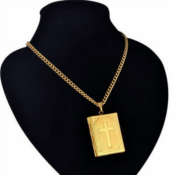 Lordgold Jesus Cross Necklace Jewelry For Men Women 14K Yellow Gold Chain Male Photo Locket Style Jesus Crucifix Pendant Necklaces