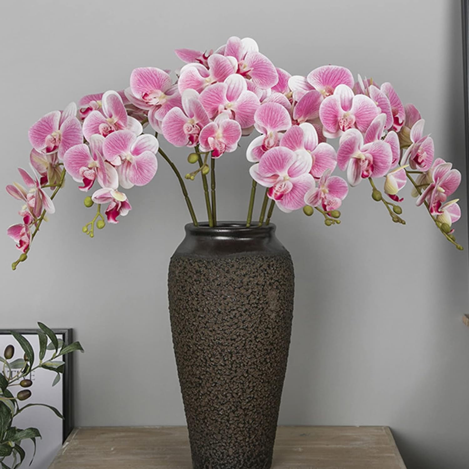 3Artificial Phalaenopsis Flowers with Leaves Artificial Orchid Flowers Stem Plants Fake Butterfly Phalaenopsis Flowers for Home Wedding Party Décor (Yellow)