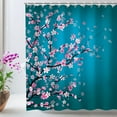 thumbnail image 2 of JOOCAR Cherry Blossom Shower Curtain Japanese Shower Curtain Floral Sakura Plum Blossom Flower Shower Curtains with 12 Hooks Teal Blue and Pink Pretty Shower Curtain, 72" W x 72" H inch, 2 of 7