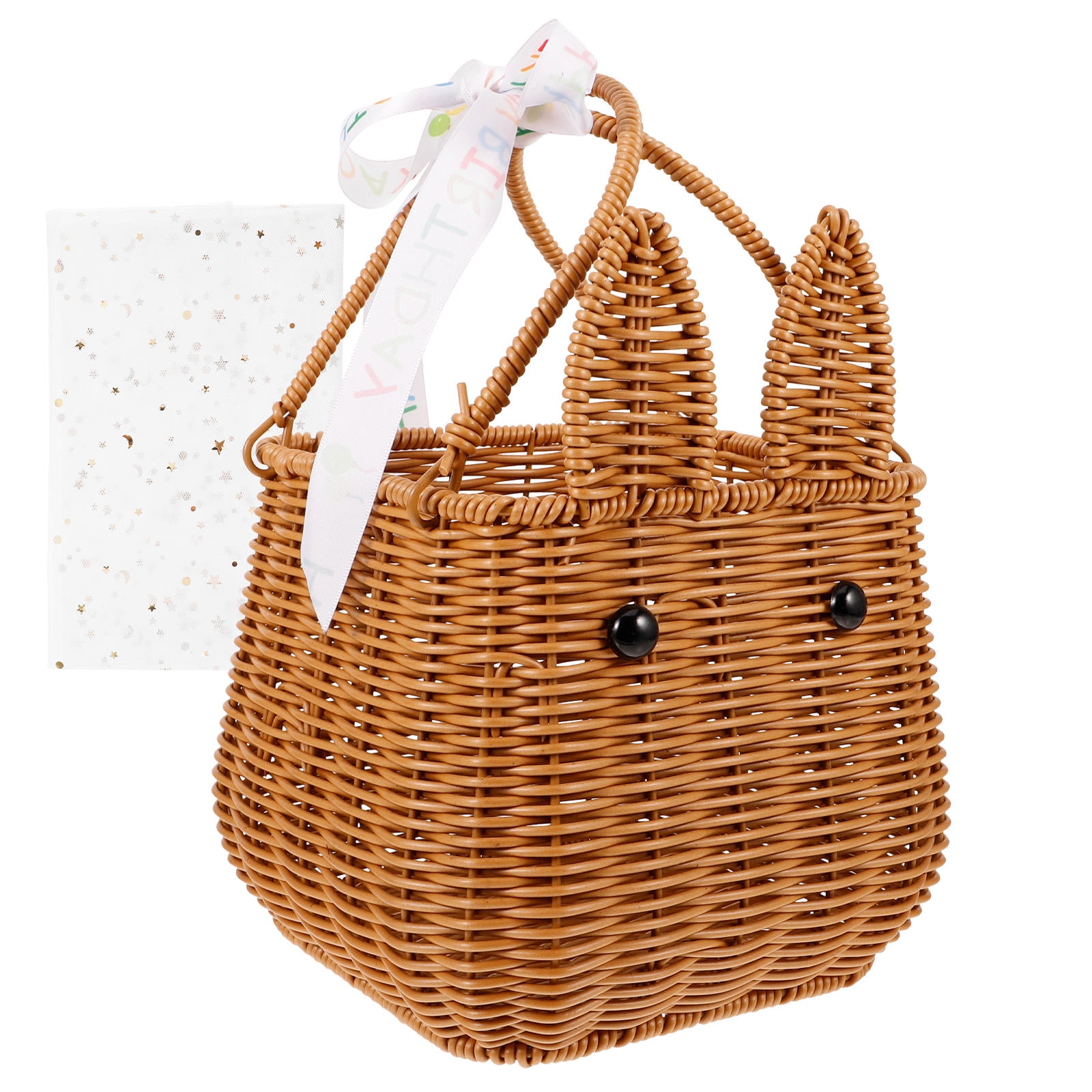 TEHAUX Brown Woven Bunny Handheld Basket for Easter Hunt, Candy Storage and Holiday Decoration