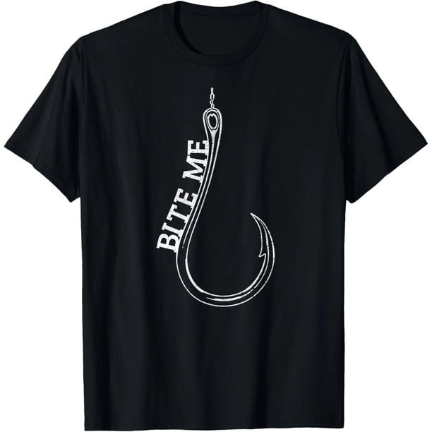 Camiseta Divertida para Pescadores - Gancho de Pesca Mordió - Bass, Bagre, Lucio - Regalo para Hombres y Mujeres - Negro y Blanco