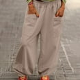thumbnail image 2 of ManxiVoo Women's Elasticized High Waist Lightweight Wide Leg Pants with Pocket Details Casual Relaxed Fit Harem Trousers M Size Coffee, 2 of 9
