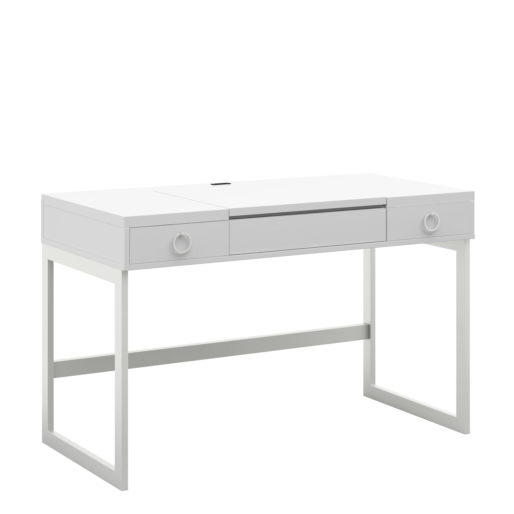 Makeup Vanity with Hideaway Mirror and Drawers in White