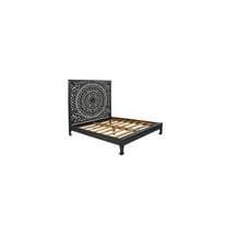 Taran Designs Gianna Floral Carved Solid Wood King Bed in Black