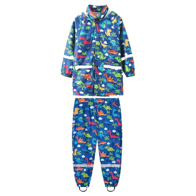 MIASHUI Imperméable à Capuche pour Tout-Petits Garçons Filles, Manteau Veste Imperméable + Pantalon, Bleu Foncé, 2 Ans